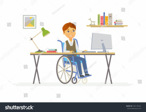 stock-vector-online-education-modern-vector-illustration-of-happy-disabled-junior-school-boy-student-working-704118544